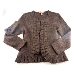 Marisa Christina 100% Wool Sweater Womens Large Brown Zip Long Sleeve Minimalist